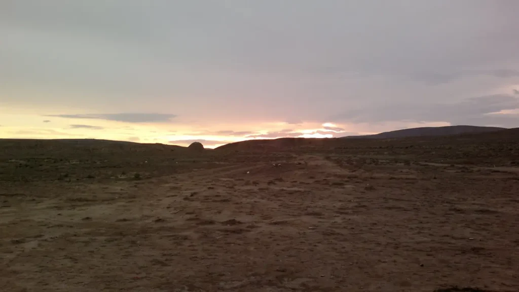 Dusk over the bare hills of the Qaradag district outside Baku
