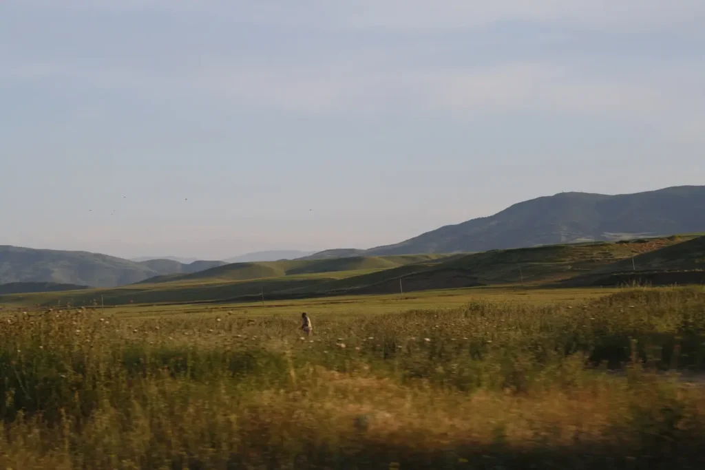 Open grassland and low hills in the Azerbaijani Caucasus