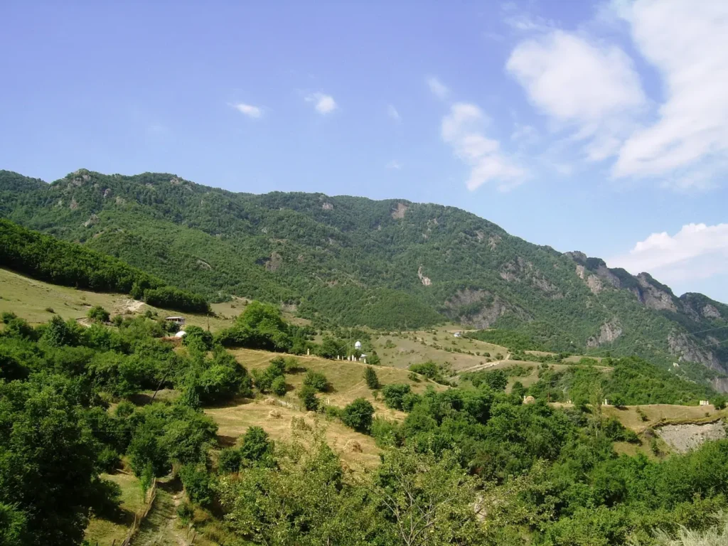 Wooded hills in the valley around Lahij