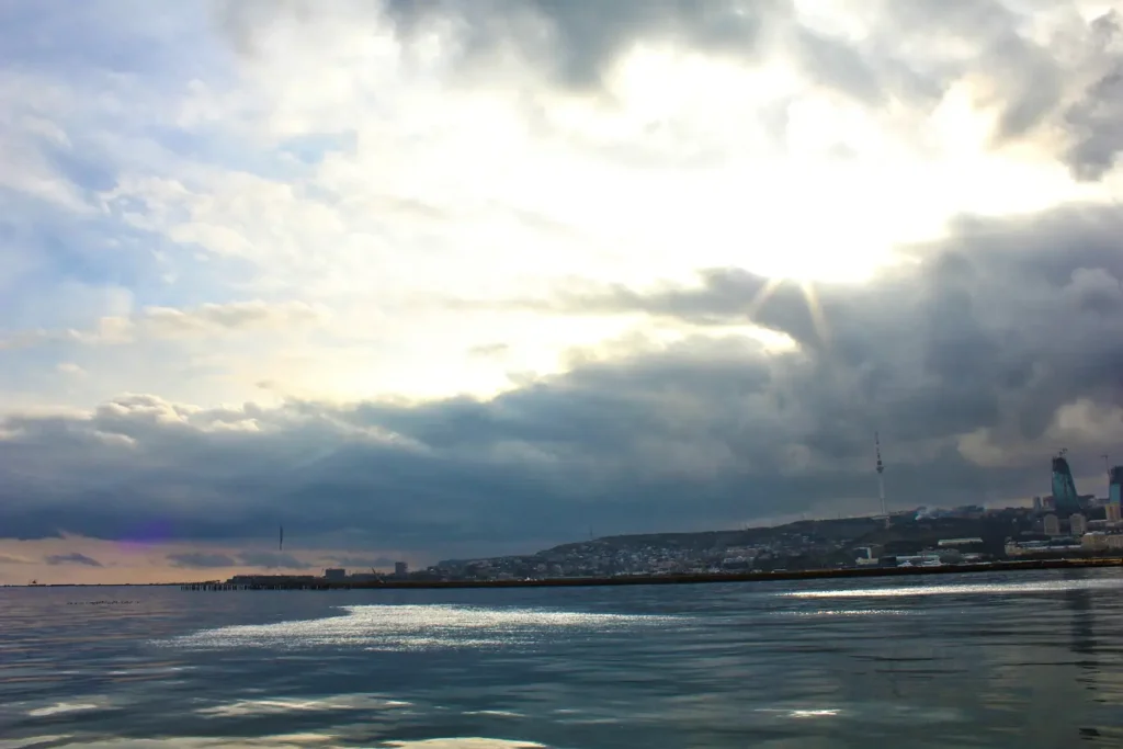 The Caspian Sea and the Baku shoreline seen from the boulevard