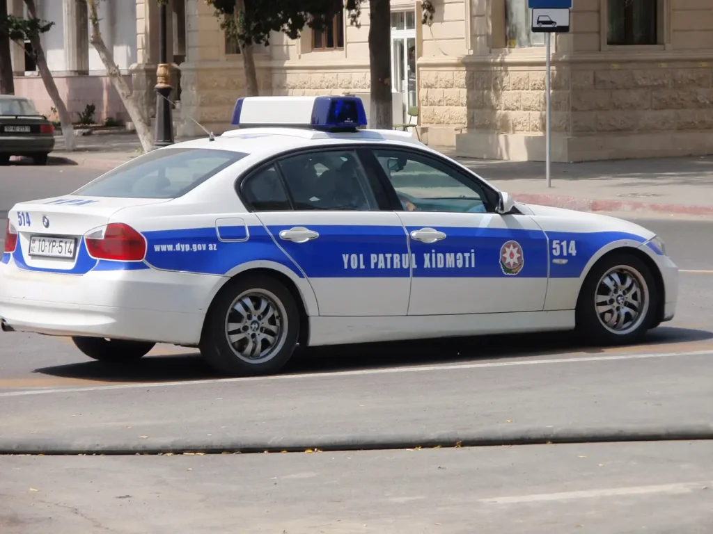 A road patrol police car in Baku