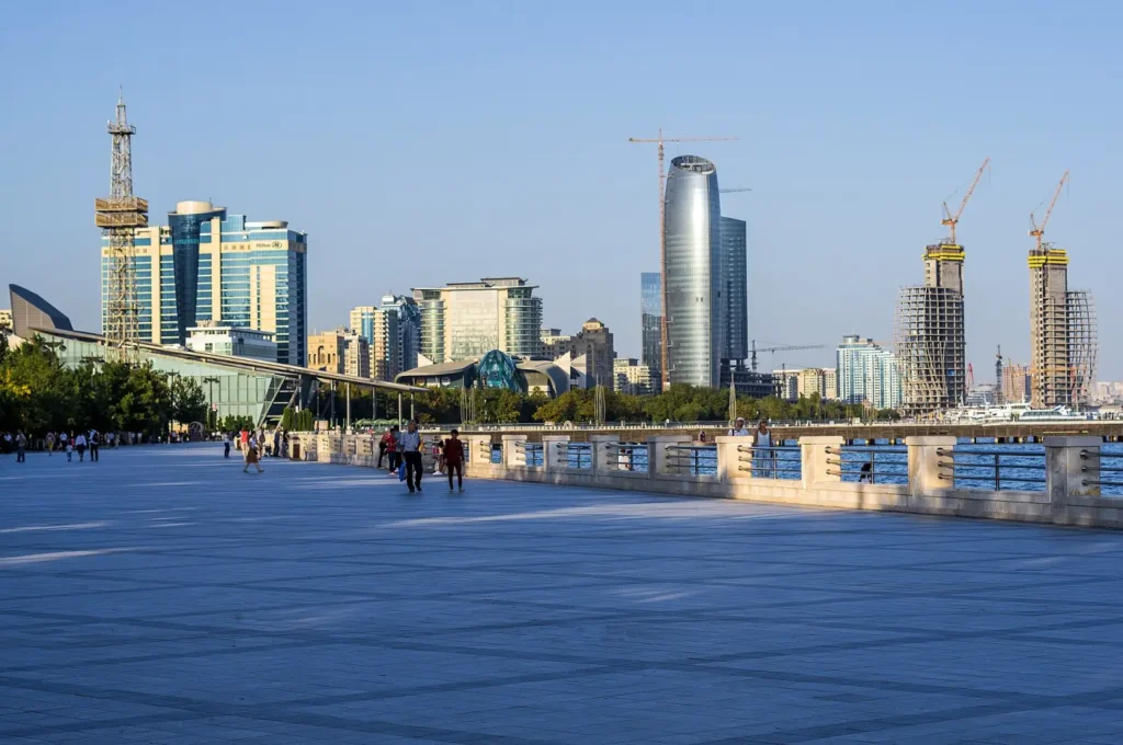 Office towers along the Baku seafront