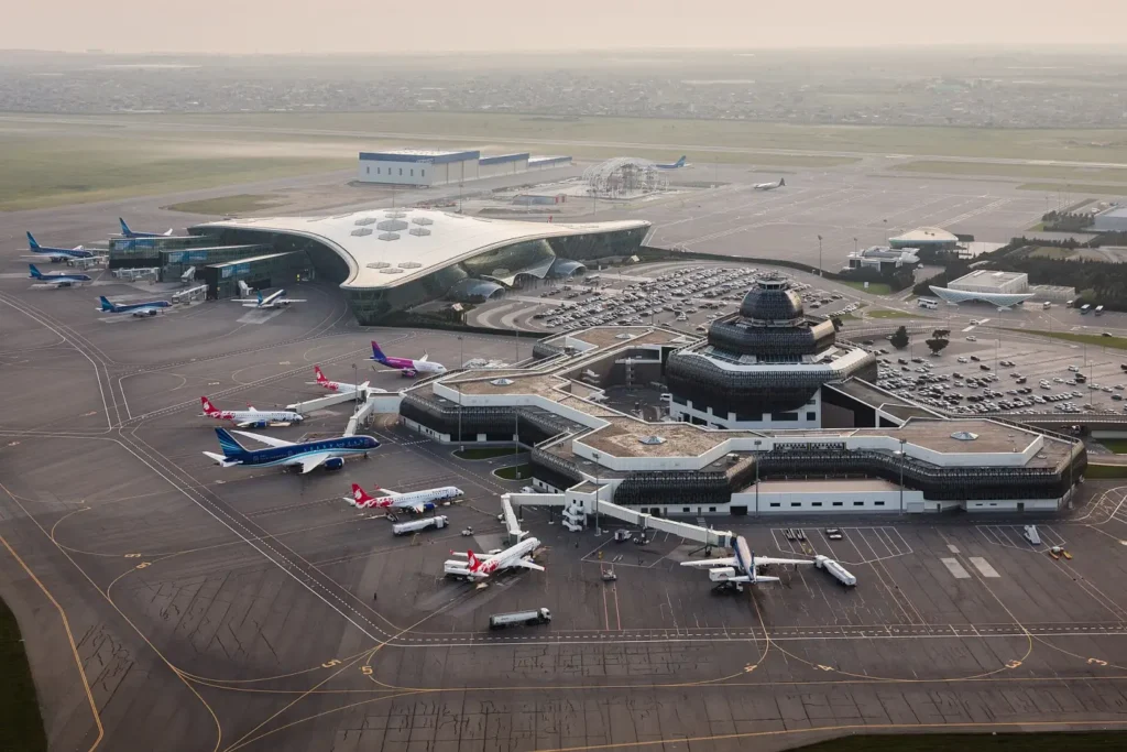 Heydar Aliyev International Airport in Baku seen from the air