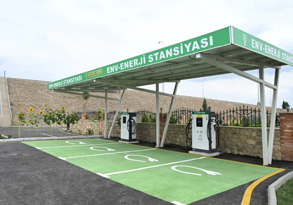 An electric vehicle charging station in the Yevlakh district of Azerbaijan