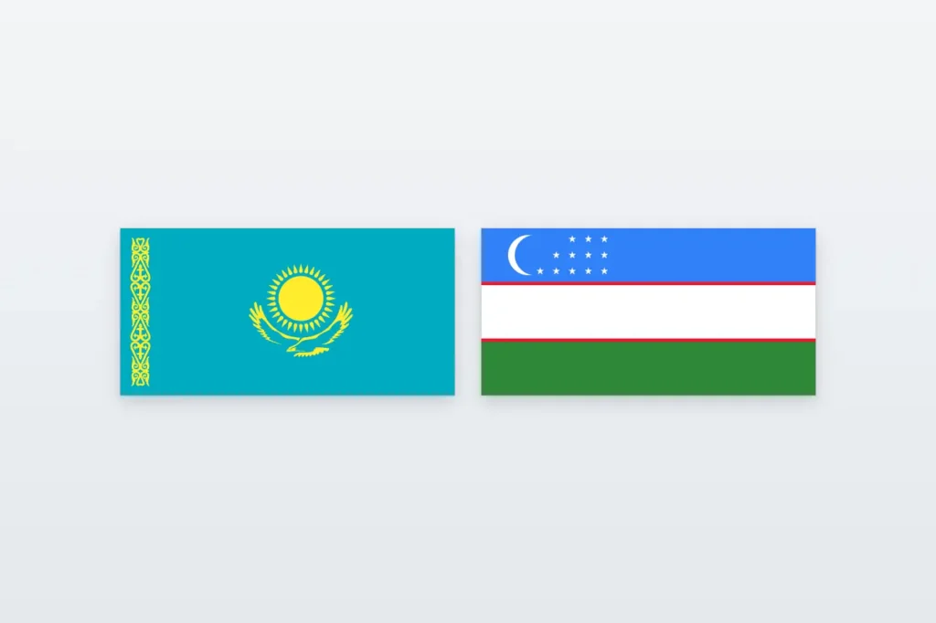 Flags of Kazakhstan and Uzbekistan